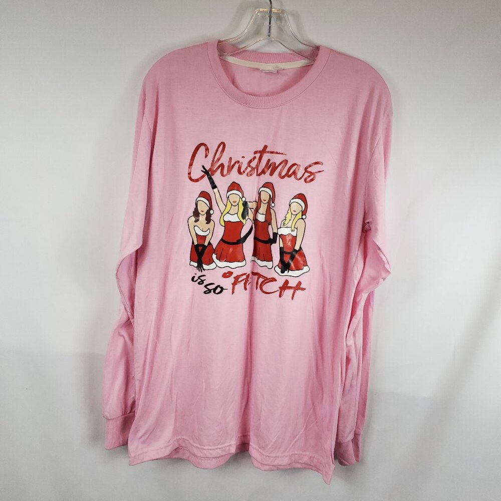Vibrant Blanks Womens Light Pink Tee Mean Girls "Christmas Is So Fetch" Sz Large